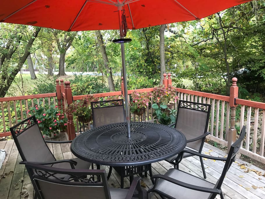 Outdoor deck with park & river views