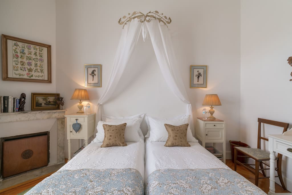 Blue Room made up as single beds