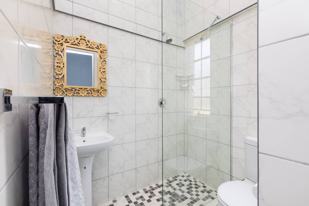 Spacious private shower for the green conscious traveler