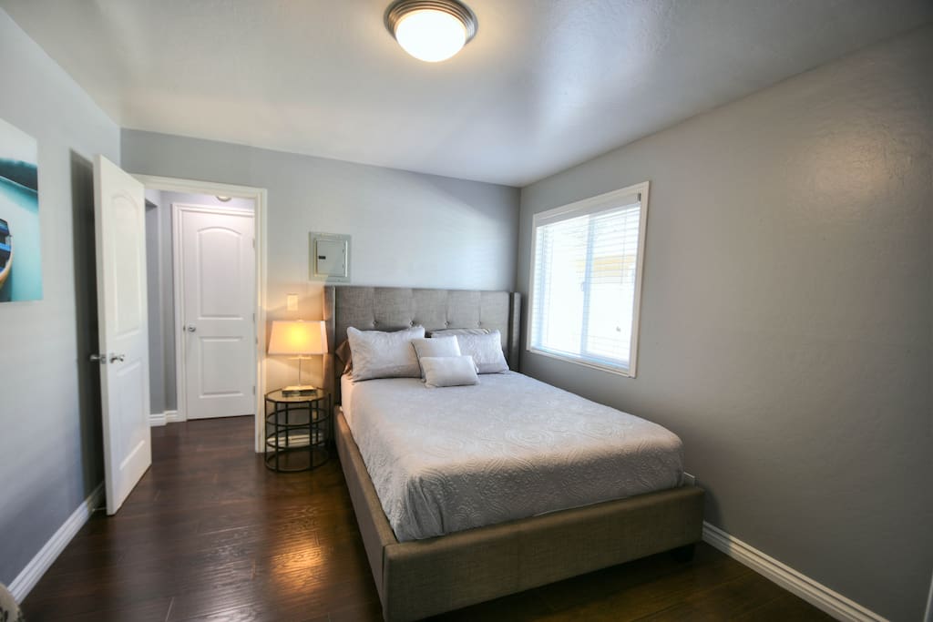 remodeled bedroom with new queen size bed