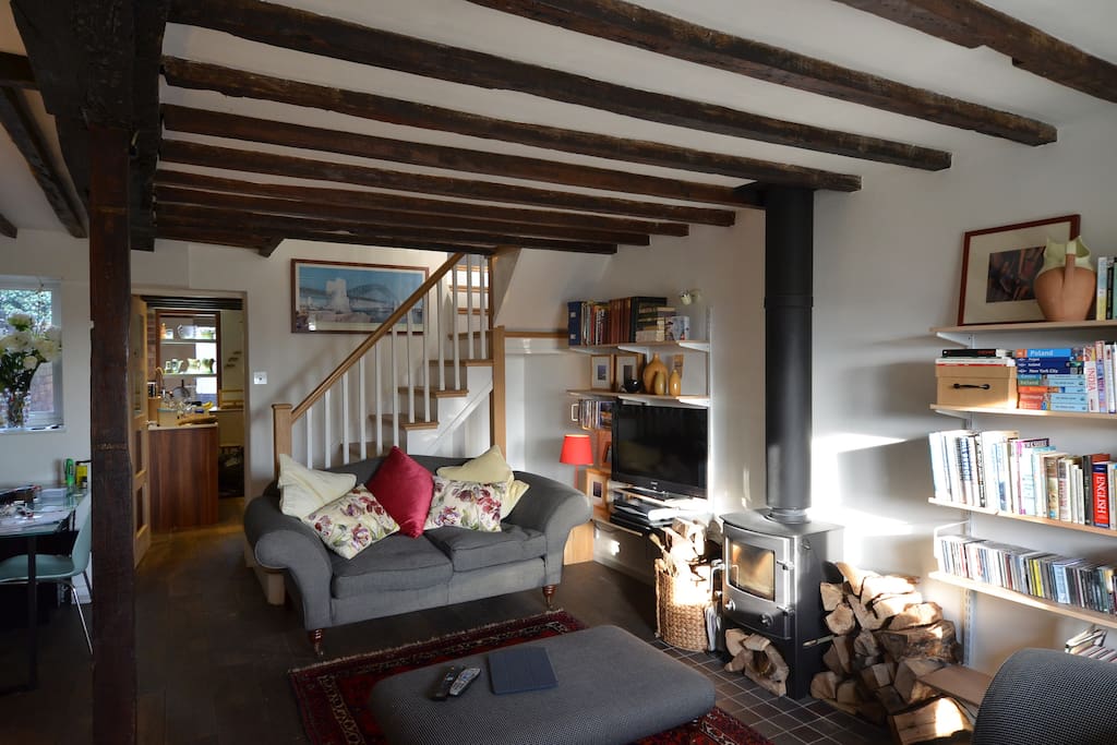 Comfortable sitting room with TV and CD player