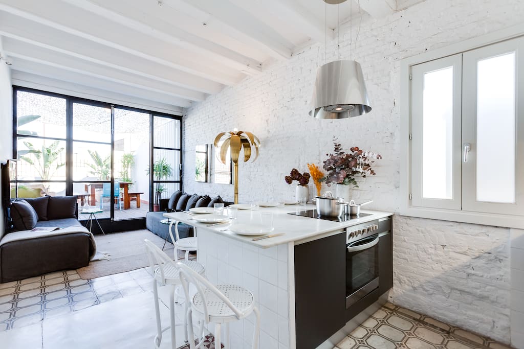 Living room and open kitchen