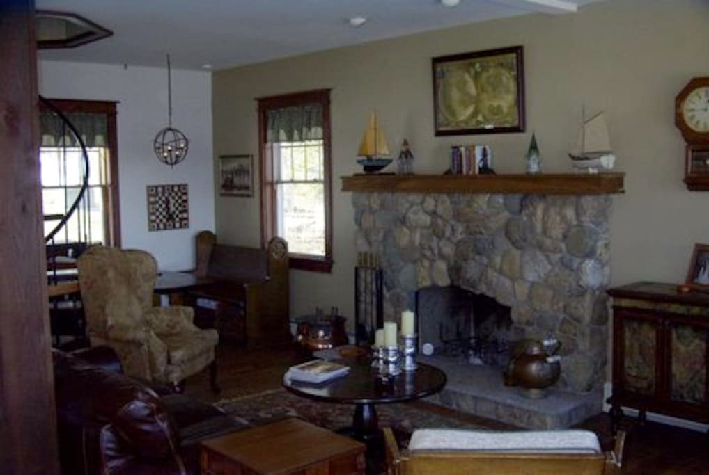 Living Room with wood burning fireplace