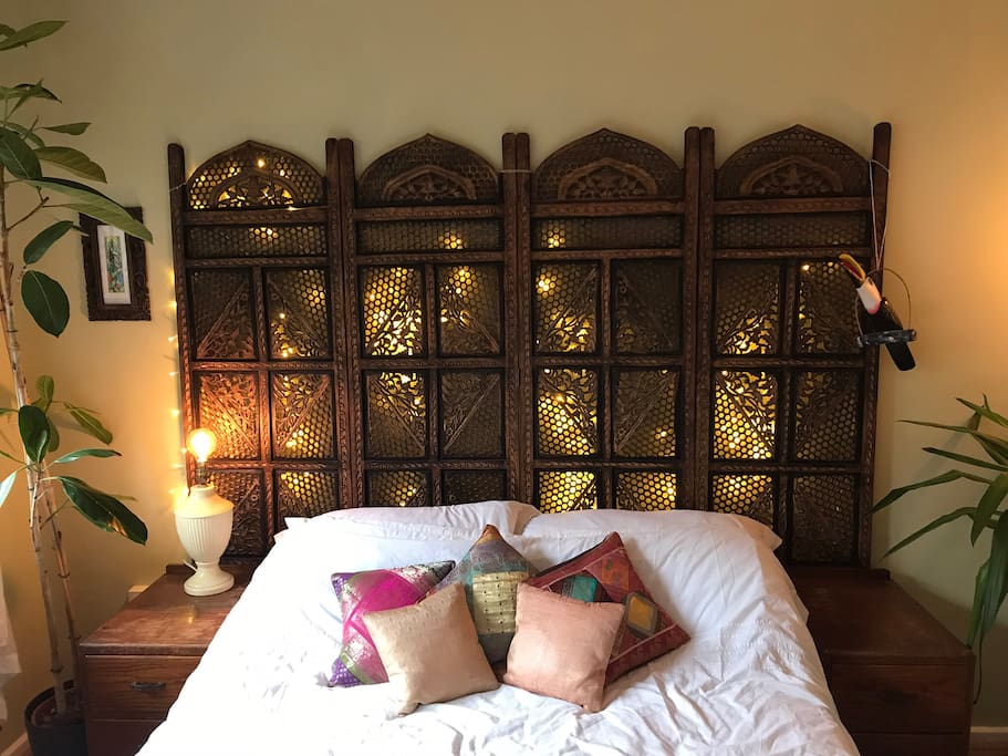 Comfy double bed with memory foam mattress and pillows