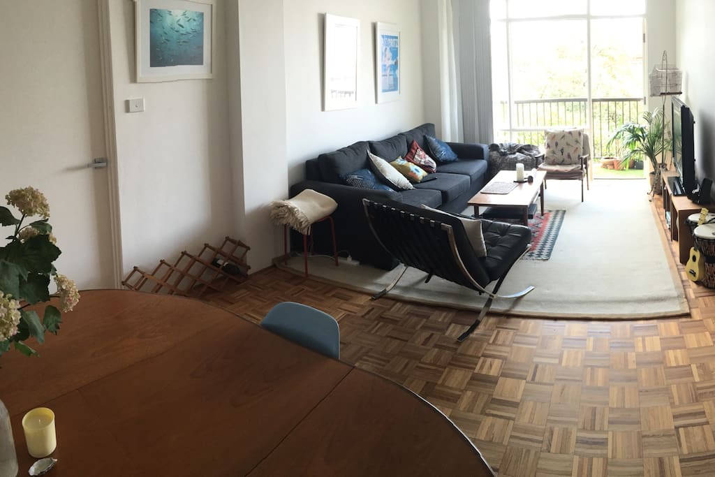 Large mid century dining table in foreground