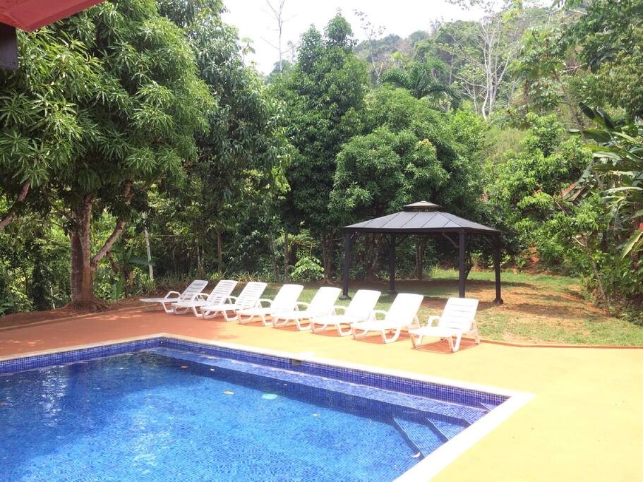 Large Pool, grass area with gazebo, & Patio with Ocean and Valley Views