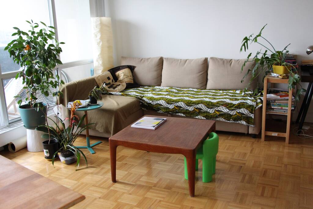 Living room with large and comfortable convertible sofa
