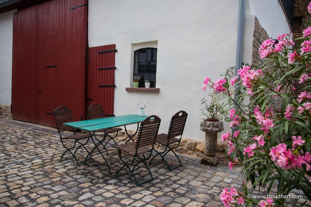 Enjoy the historic courtyard with outdoor seating