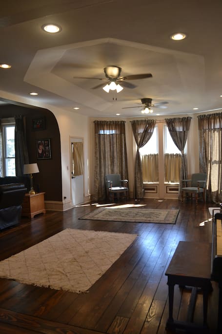New ceiling and lighting make our large living room inviting relaxing.