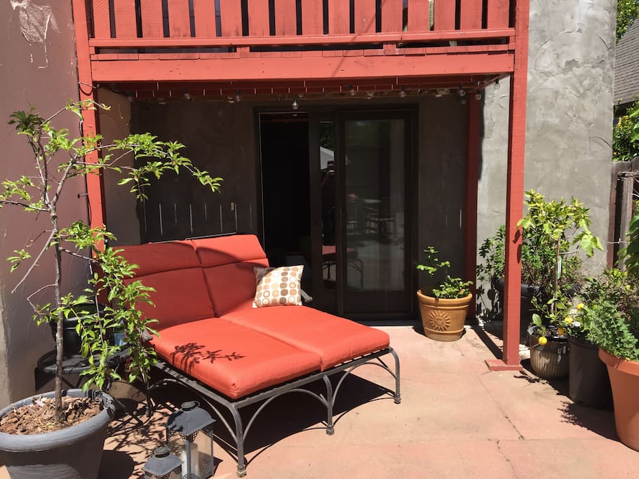 Two can lounge outside your private entrance.