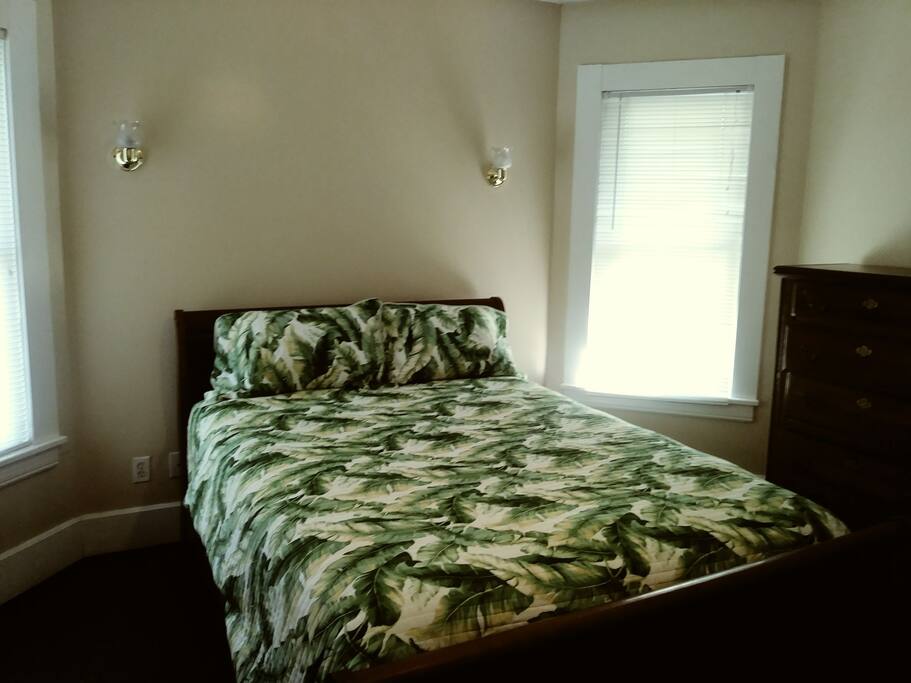 The room with the queen size bed