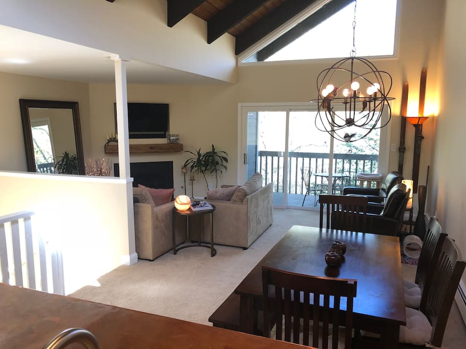 Comfortable living space with separate game/tv room downstairs. Perfect for families!