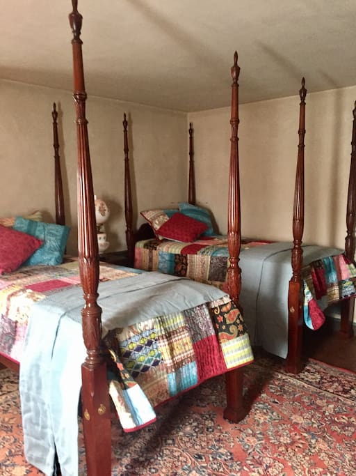 A different view of the Blue Room. Given the height of the beds, I always choose the one next to the wall so I won't roll off! Not a huge room, but charming nonetheless.