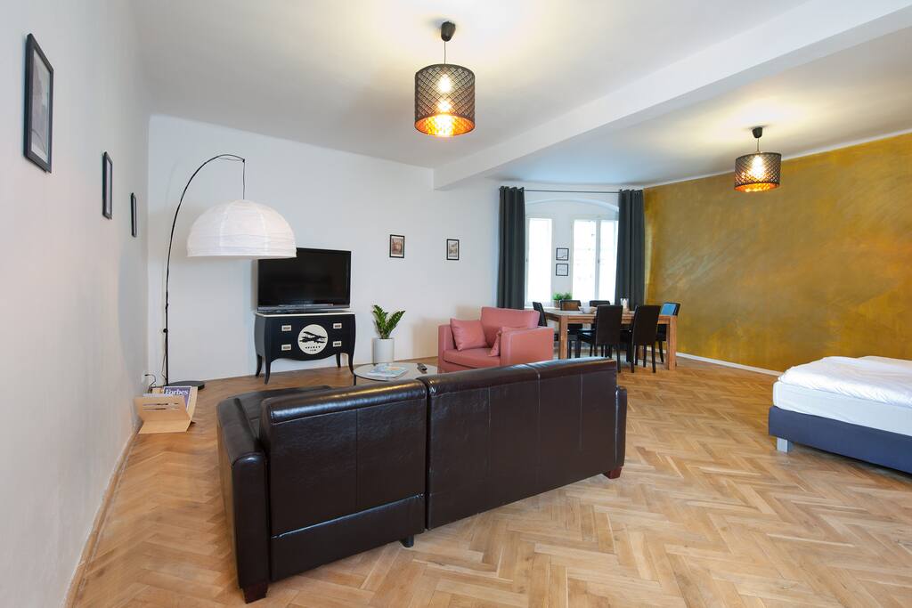 Living room with dining area.