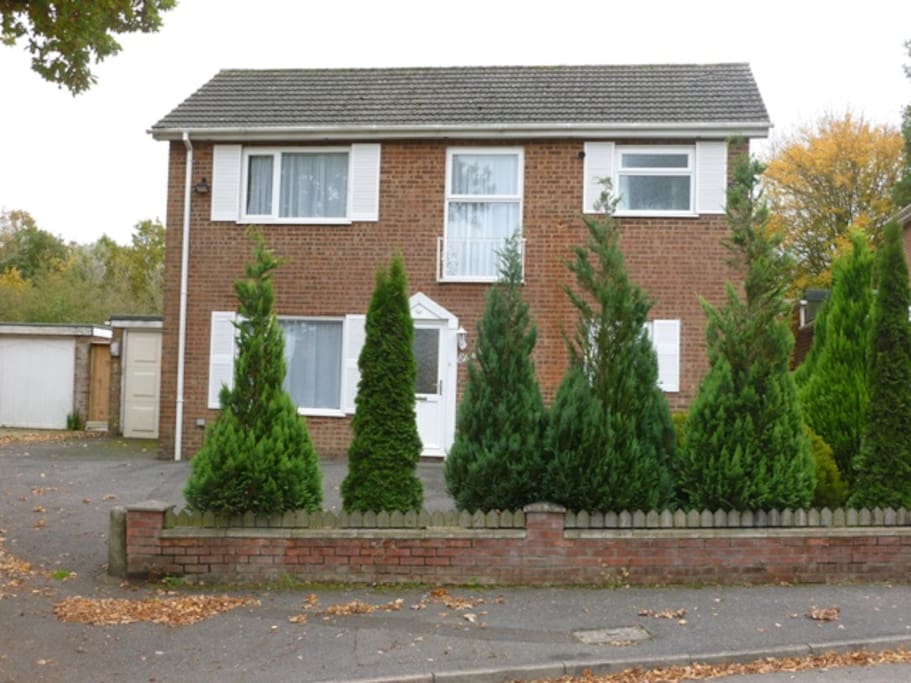 The front of the house with all the trees.