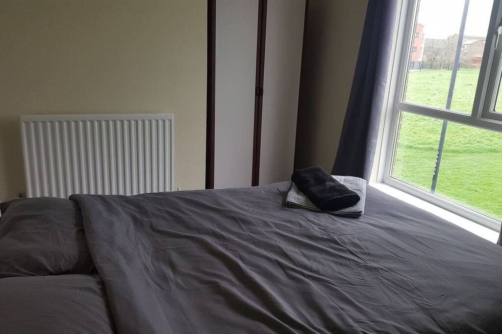 Double bed and wardrobe with nice private view.