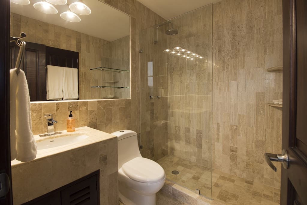 Newly renovated attached private ensuite bathroom with tile shower