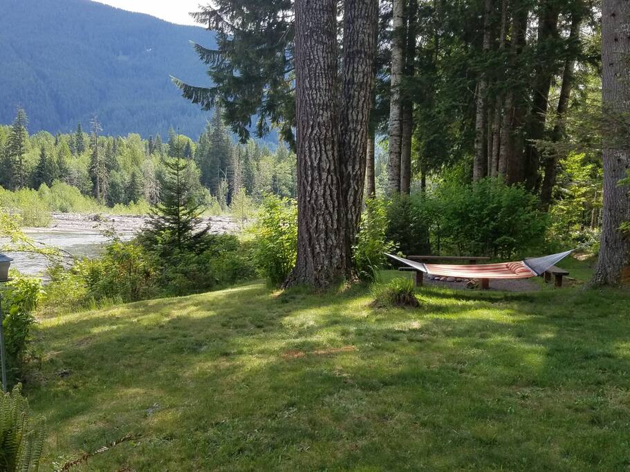 double hammock next to the creek.