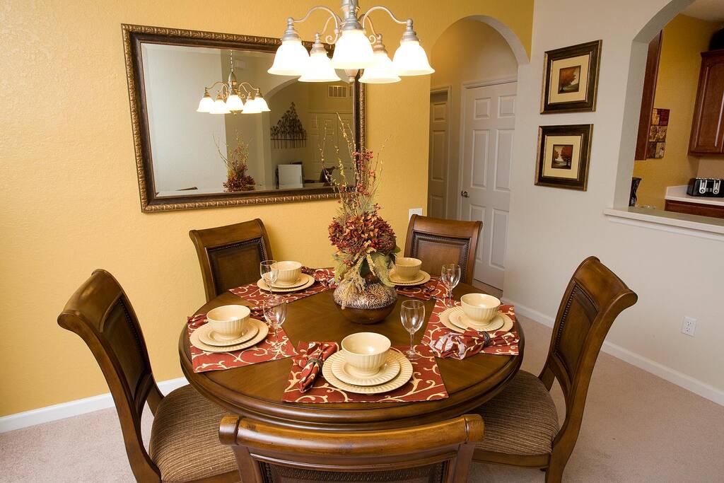 Quaint dining area seats five