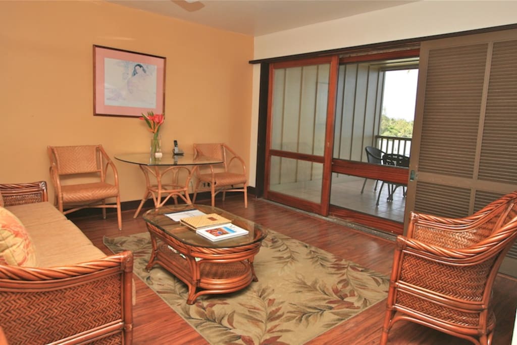 Living area looking out to lanai.