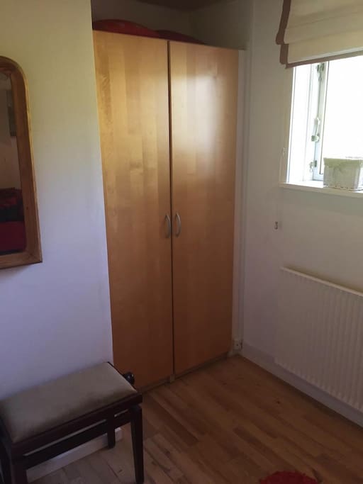 Closet space as well as a mirror in the bedroom