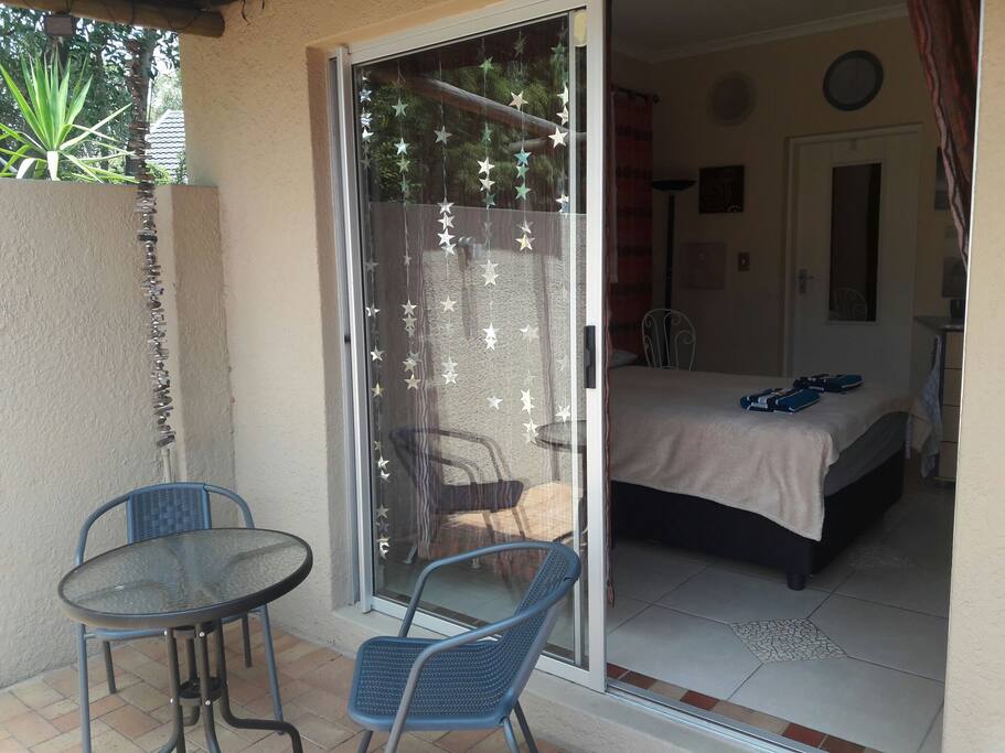 Your very own private patio where you can sit down and have your cup of coffee.