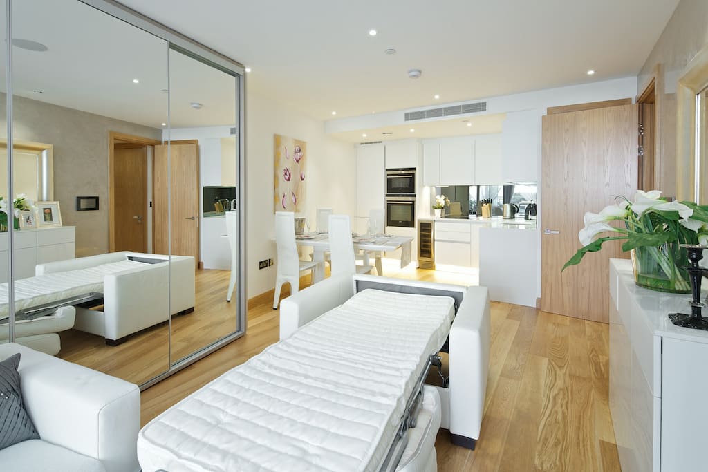 The living room with two sofa beds