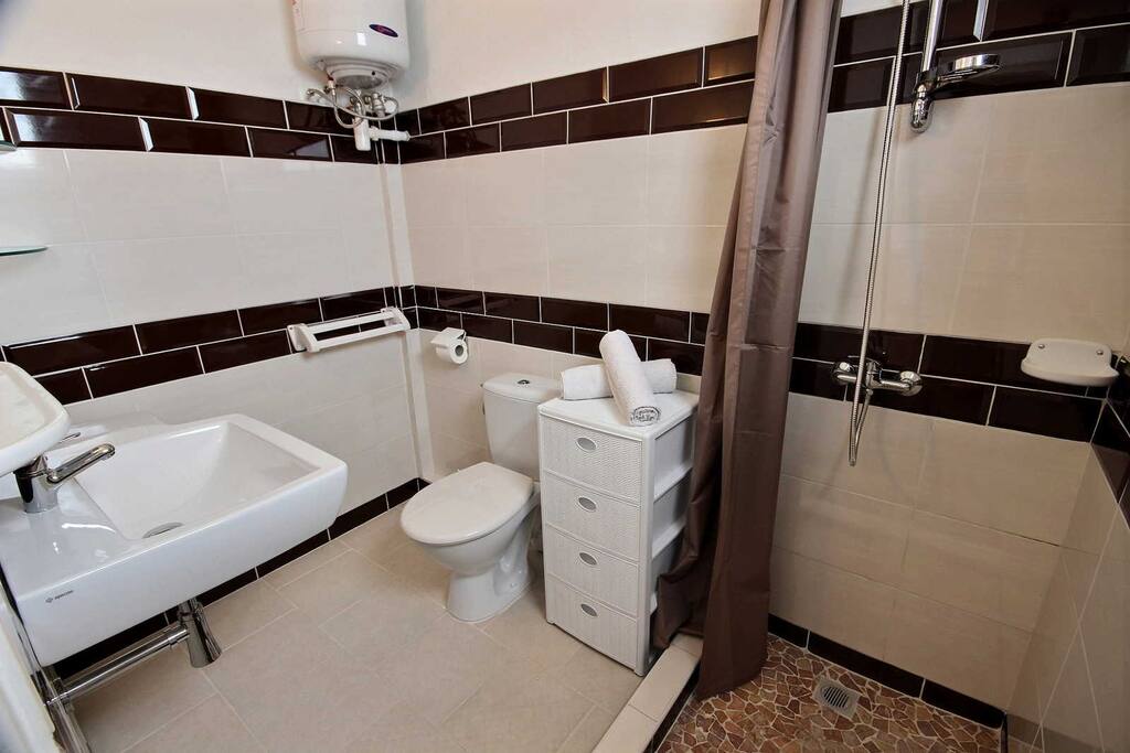 Salle de bain avec douche et WC