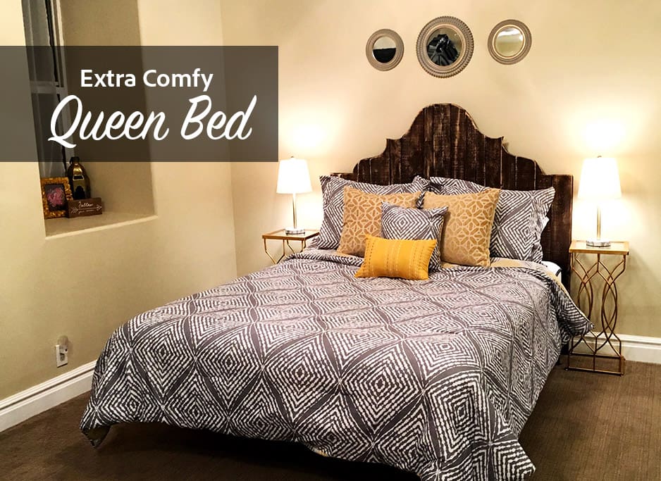 Enjoy the comfortable queen size bed! Lots of extra blankets and even a space heater if you like things extra toasty.