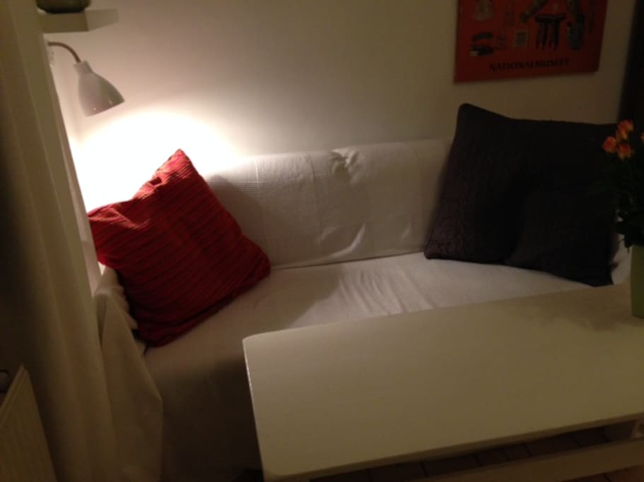 Sofa with white table in living room close up