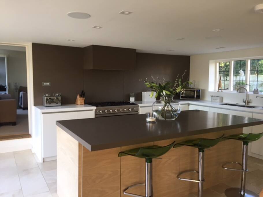 Fully equipped kitchen with huge island.