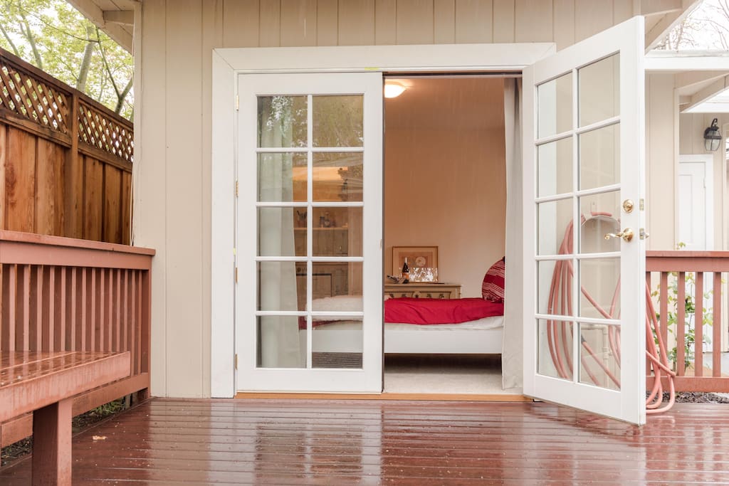 French doors open onto patio