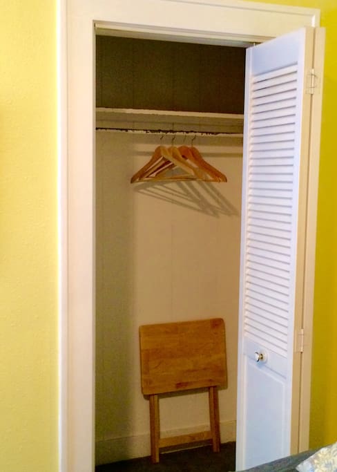 Big closet for bags & hanging clothes.