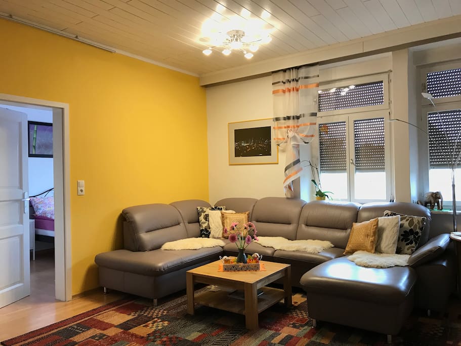 Living area from natural leather upholstery
