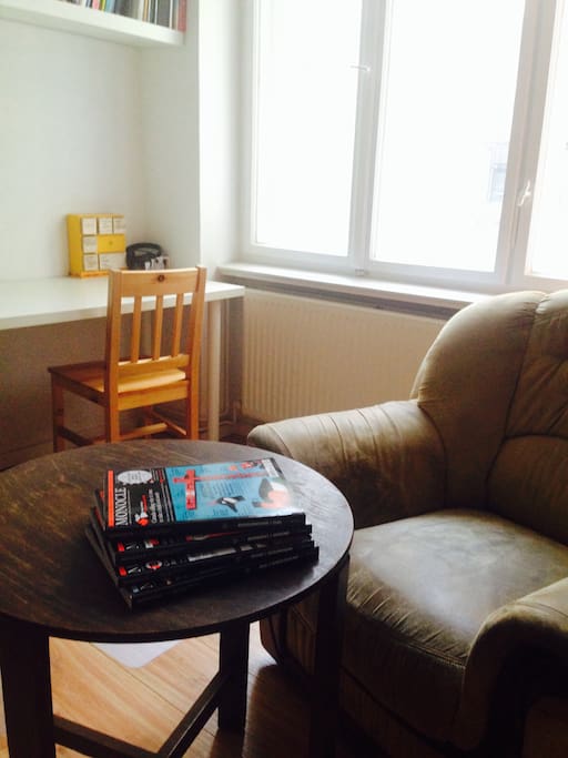 Enjoy your coffee and a Monocle-magazine in the armchair.