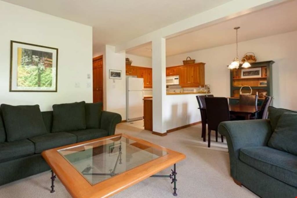 The open-plan concept of the condo is great for groups.