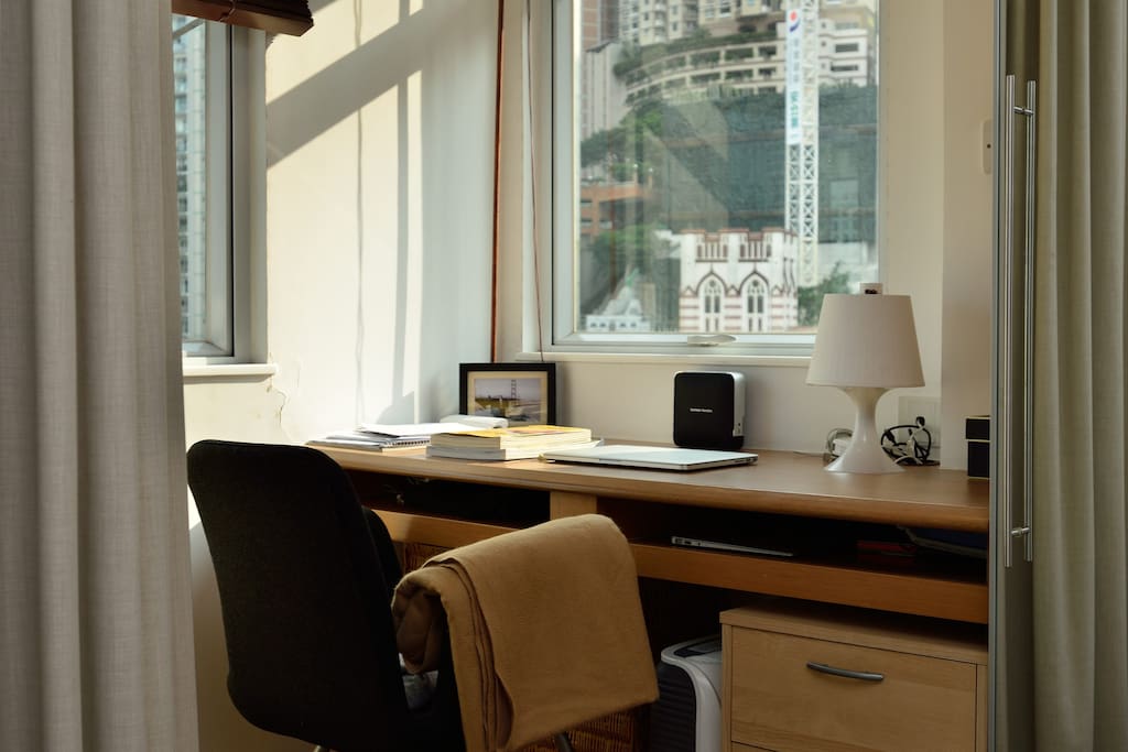 A study area with tranquil view of the mid-level greenery