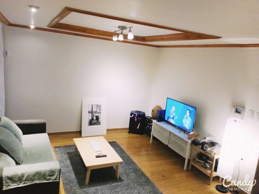 Big living room with couch and tea tables