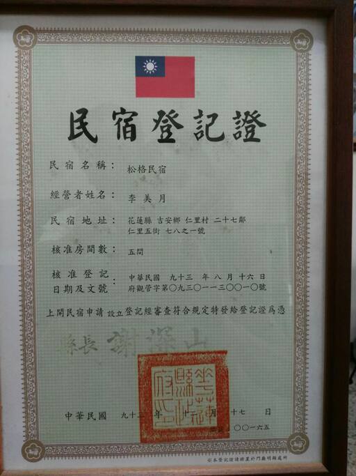 合法民宿證書
