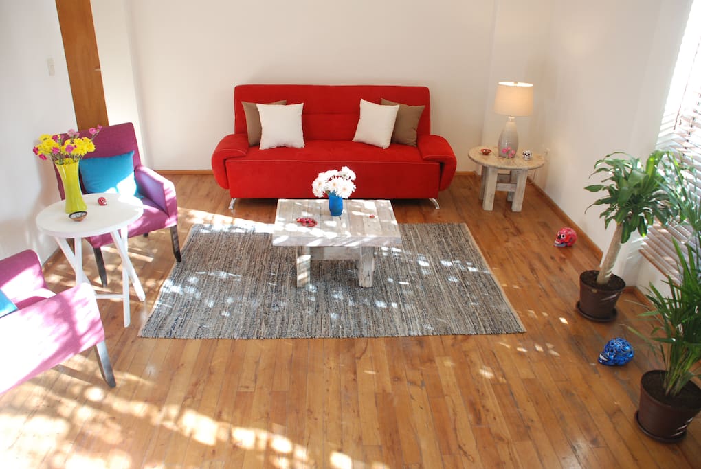 -Living room-
Sunny livingroom with futon.
-Sala de Estar-
Con sofá cama para 2 personas más