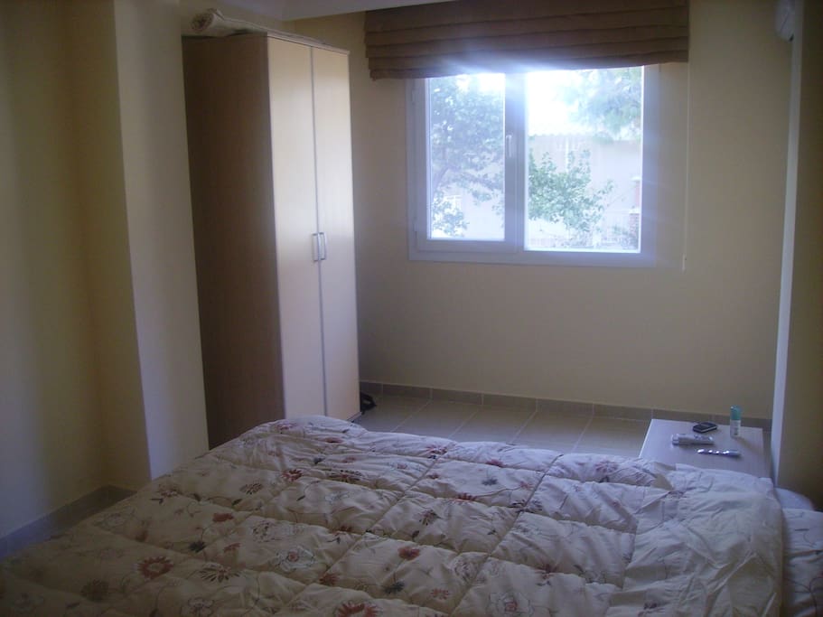 Badroom with pinetree just out of window