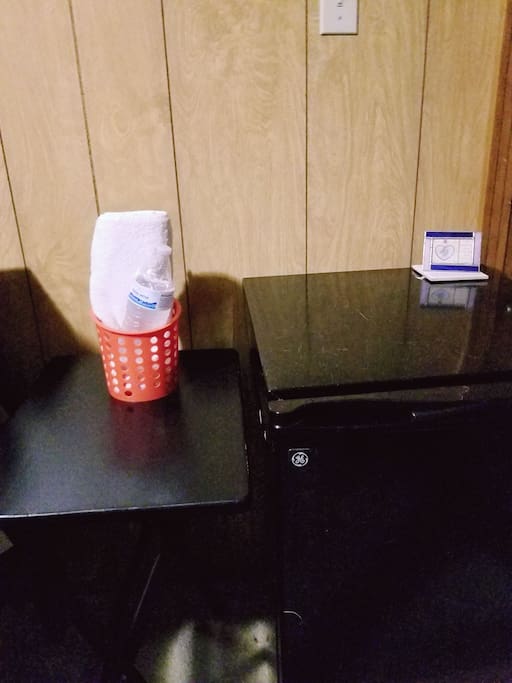 Mini-fridge and clean towels provided.