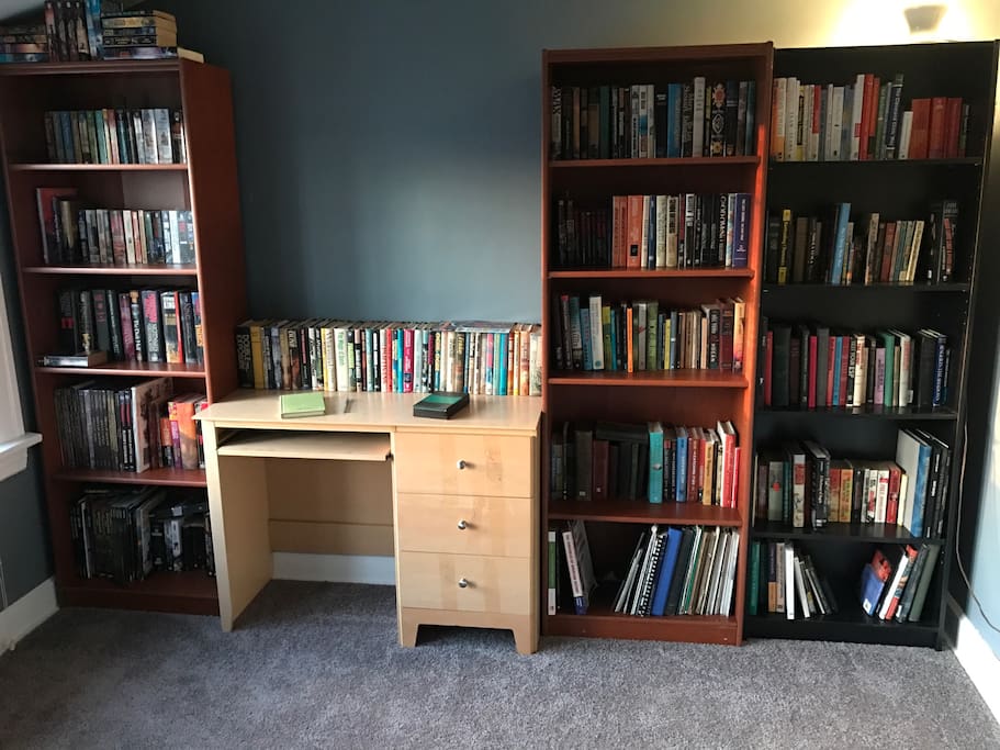 Library full of my dorky books... please feel free to read something interesting while you stay.