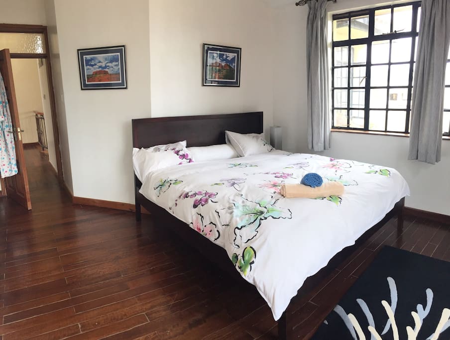 Large bedroom. Large King bed, own bathroom consisting of shower, toilet & sink. Tea, coffee, hairdryer, shampoo, conditioner provided.