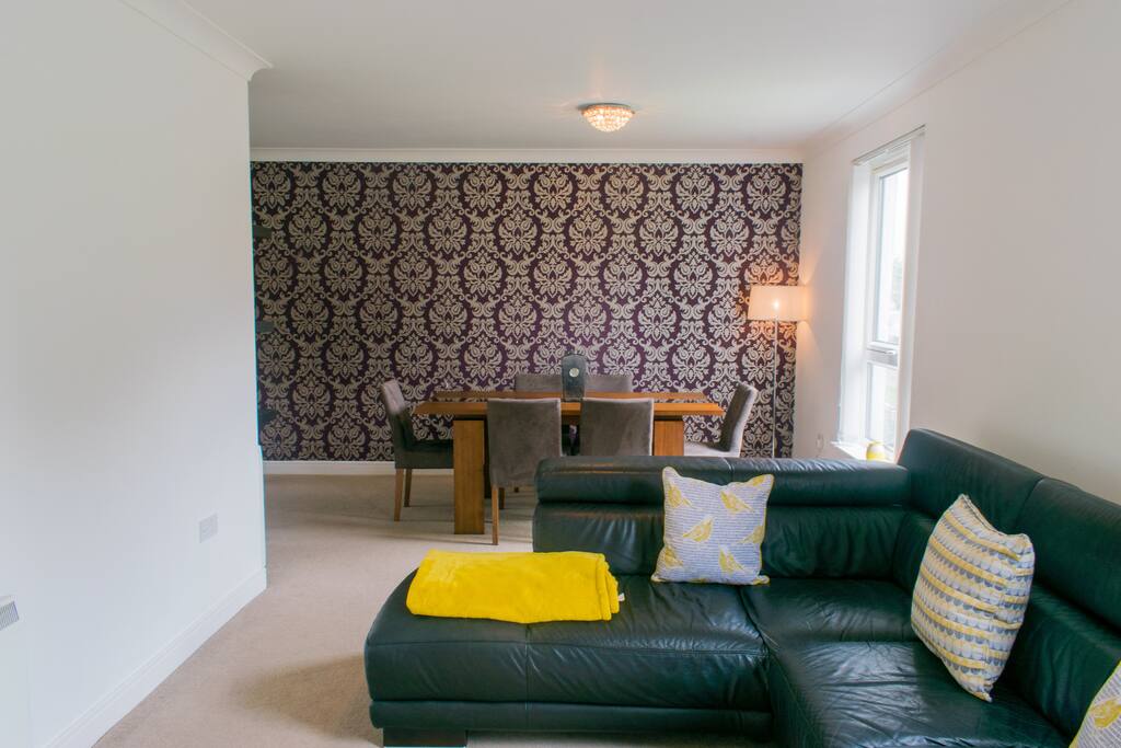 Dining area in the background and kitchen round the corner on the left.