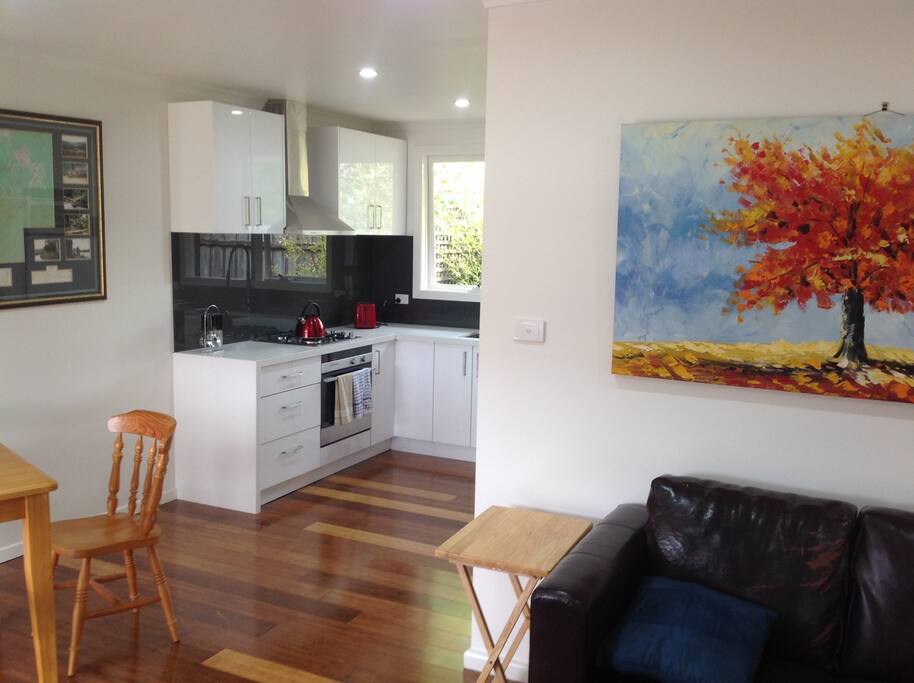 Electric Oven, Gas cook top, a dishwasher, the kitchen is complete with Toaster, Kettle, Microwave and lots of pots, pans bowls and bits and pieces. Glassware, plates etc