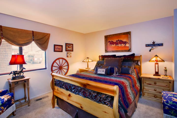 Bedroom #3 is the "Cowboy Room" with a Queen Size Bed, easy chair and our kitchy collection of cowboy memorabilia. 