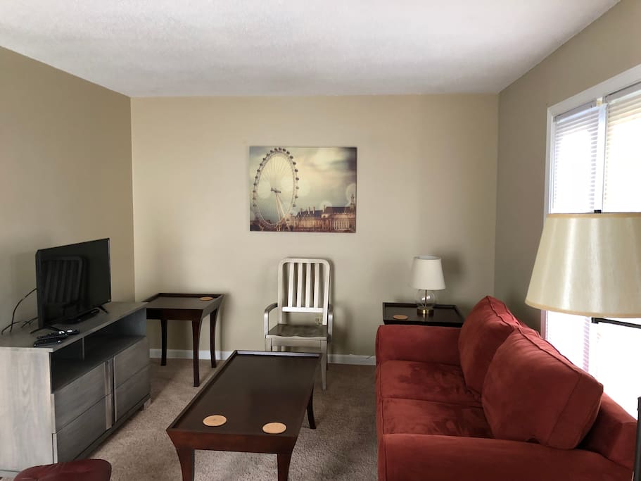 Living room is comfortable and cozy