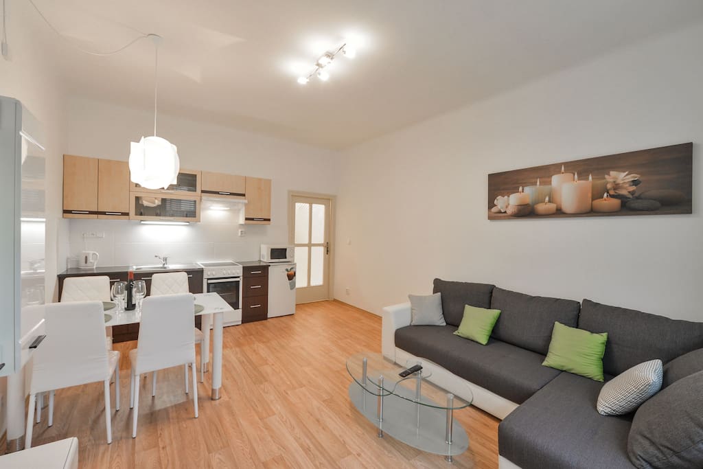 Spacy living room with sofabed for 2 extra guests