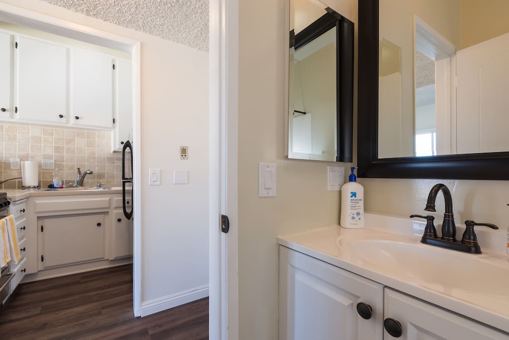 New hardwood floors, cabinets, and fixtures. A skylight in the bathroom and kitchen brings in more natural light during the day.